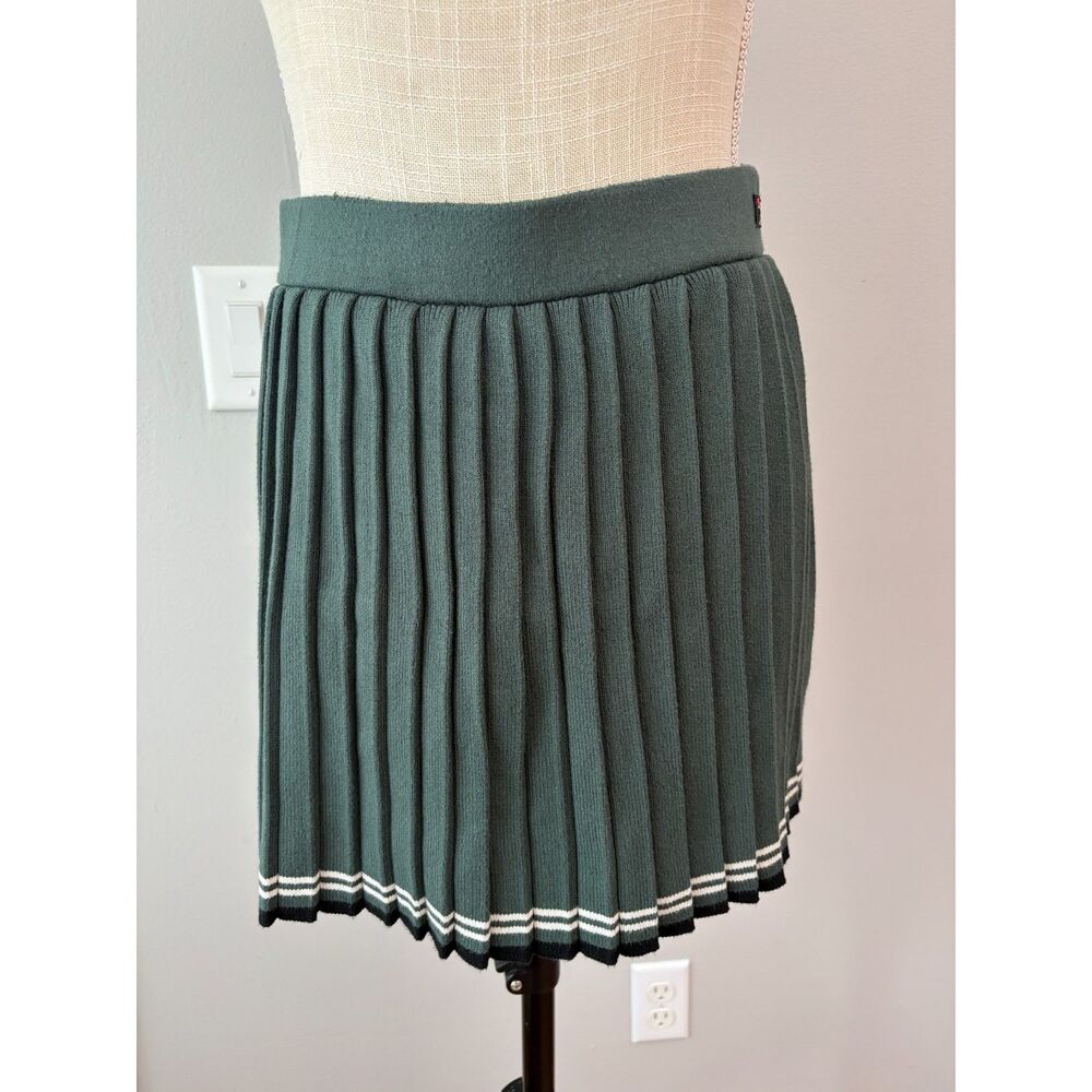 FILA Womens Dark Green Pleated Knit Tennis Skirt Large Tenniscore Schoolgirl Y2K